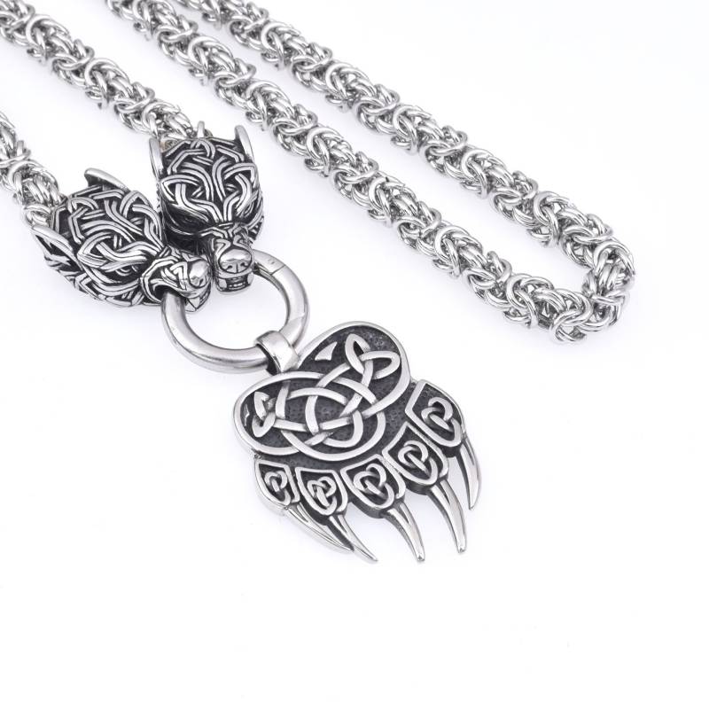 Europäische Und Amerikanische Männer Nordisch Edelstahl Wikinger Wolfskopf Wolfsklaue Bärenklaue Anhänger Halskette Männer Edelstahl Halskette 40CM von Joom DACH