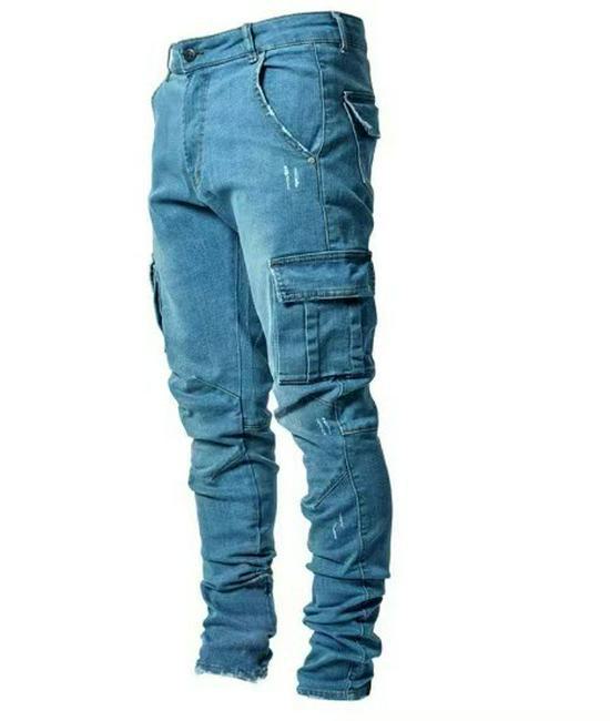 Europäische und amerikanische Herren-Skinny-Jeans mit Seitentaschen NK012 XL navy blau von Joom DACH