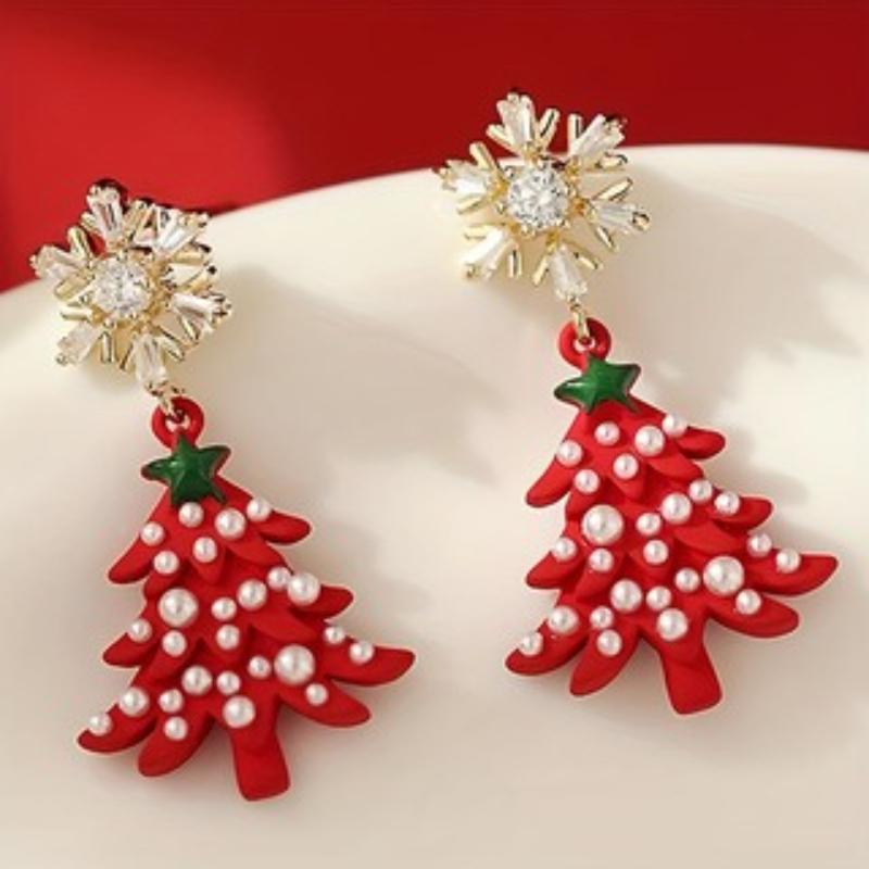 Europäische und amerikanische Mode Weihnachts-Schneeflocke Weihnachtsbaum Ohrringe, Personalisierter Damen-Festschmuck, Geschenke rot von Joom DACH