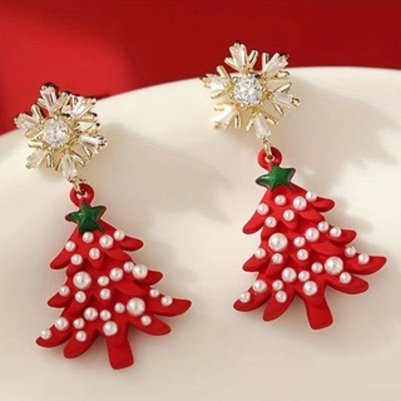 Europäische und amerikanische Mode Weihnachts-Schneeflocke Weihnachtsbaum Ohrringe, Personalisierter Damen-Festschmuck, Geschenke rot von Joom DACH