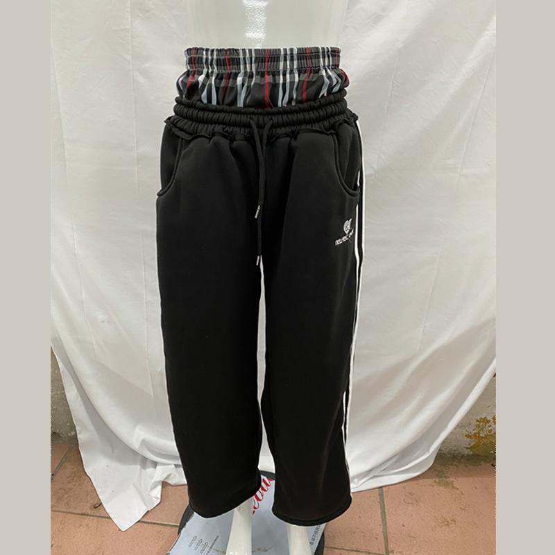 Europäische und amerikanische Retro-Sport-Casual-Hose mit lockerer Passform für Damen und Herren, doppelte Taille, Fake-Zweiteiler-Sweathose XL von Joom DACH