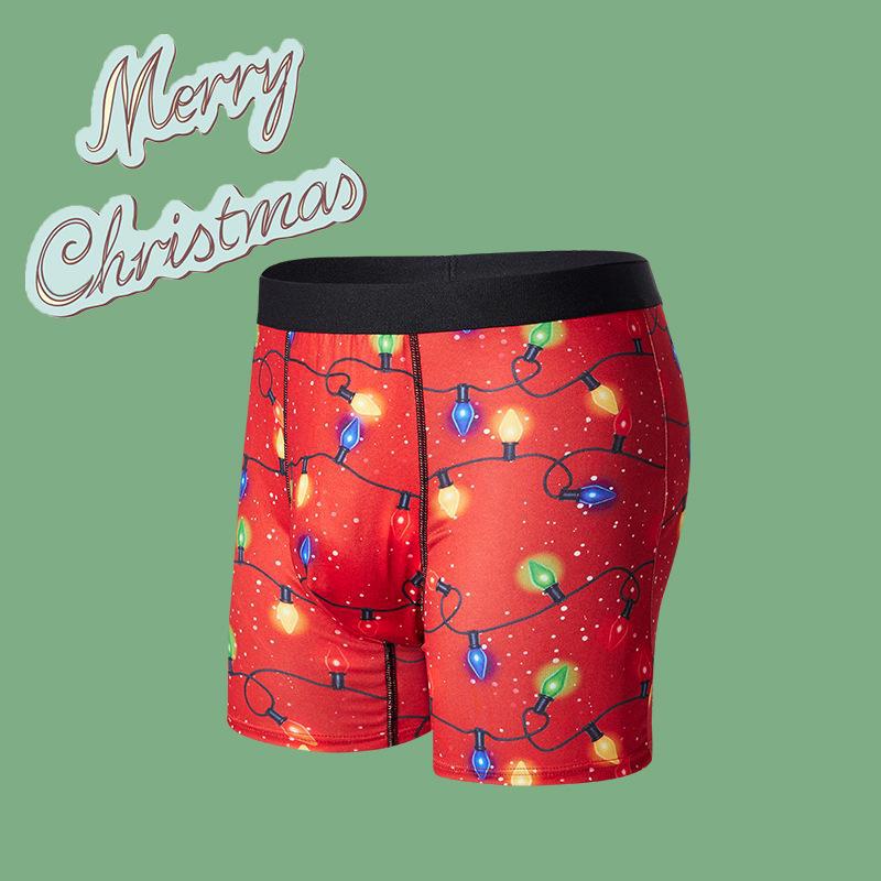 Europäische und amerikanische Weihnachts-Boxershorts für Herren – Atmungsaktive, bequeme, festliche Sportunterwäsche mit langem Bein P106, M rot von Joom DACH