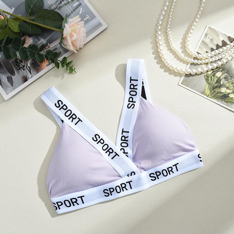 Europäischer Stil Frühling und Sommer Unterwäsche mit Gewinde-Buchstaben Umwickelte Brust Dreieckscup Tube Top Weste Sport-BH M violett von Joom DACH