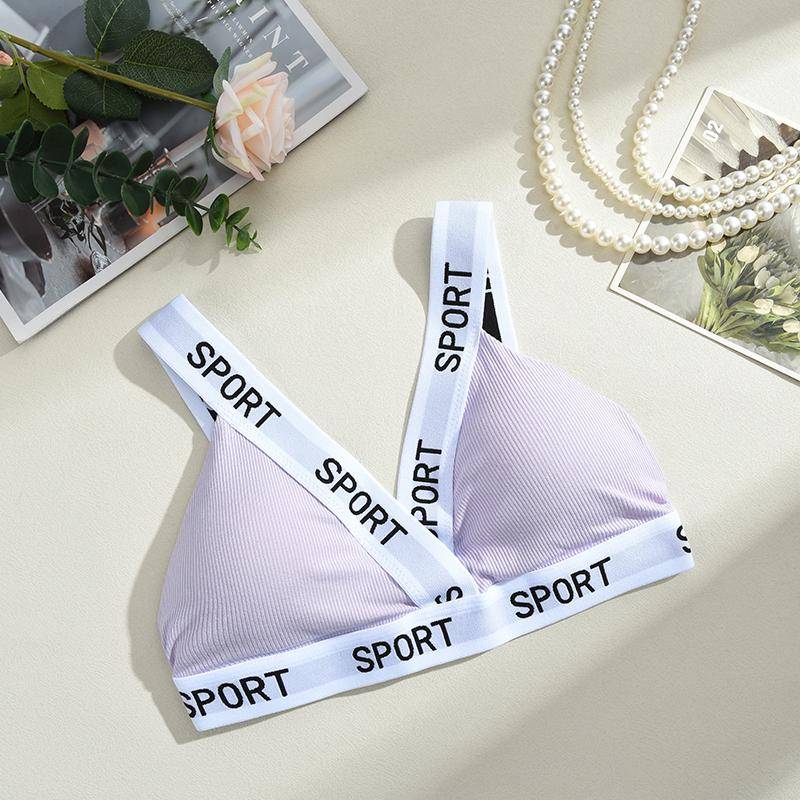 Europäischer Stil Frühling und Sommer Unterwäsche mit Gewinde-Buchstaben Umwickelte Brust Dreieckscup Tube Top Weste Sport-BH M violett von Joom DACH