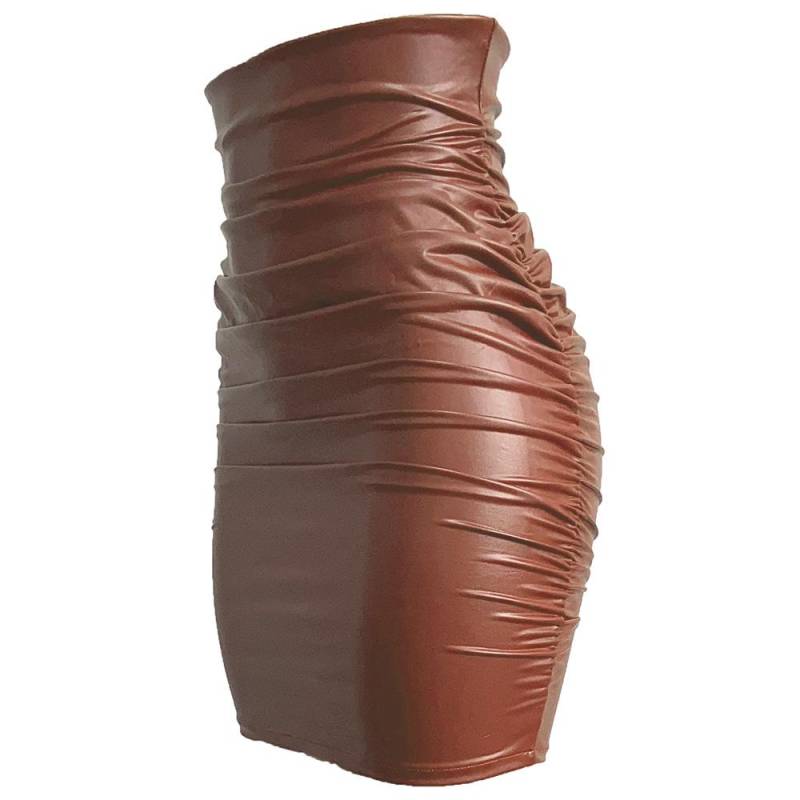 Europäischer und amerikanischer Plus-Size-Plissee-PU-Lederrock - Enge Hüfte, kurzer Ins-Stil für Frauen XL braun von Joom DACH