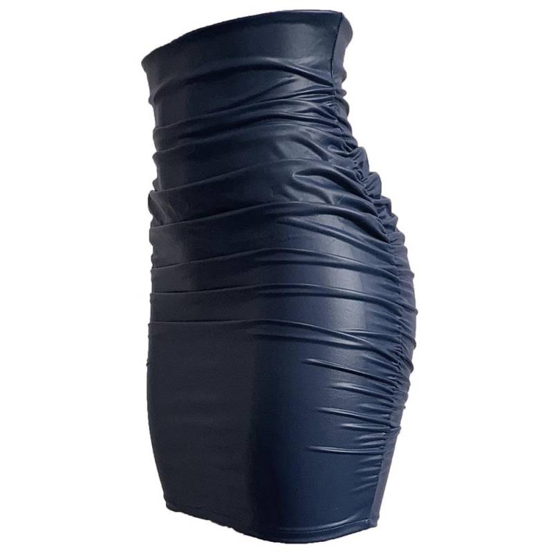 Europäischer und amerikanischer Plus-Size-Plissee-PU-Lederrock - Enge Hüfte, kurzer Ins-Stil für Frauen XL navy blau von Joom DACH