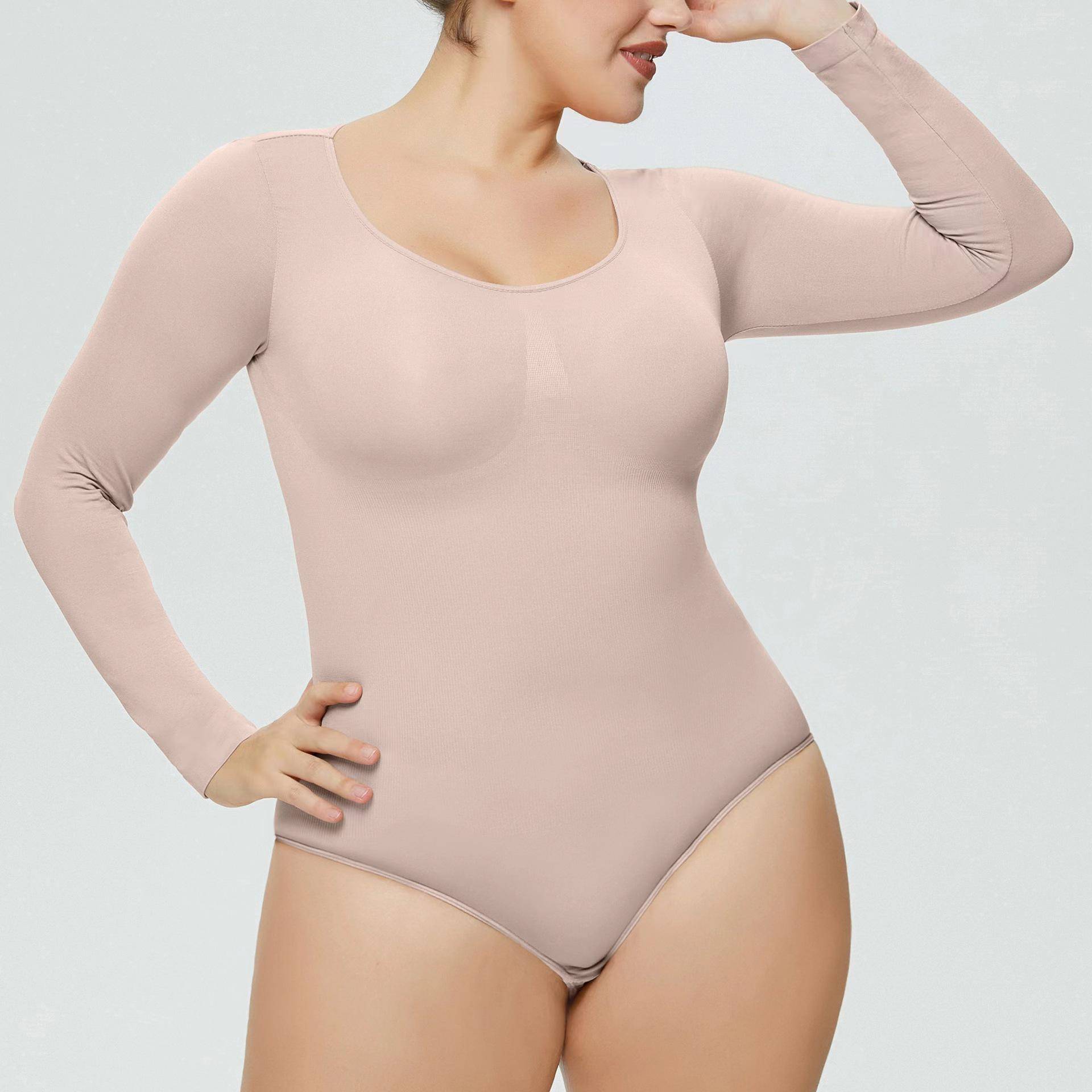 Europäischer und amerikanischer langärmeliger nahtloser Jumpsuit-Body-Shaper für Damen Extra Large von Joom DACH