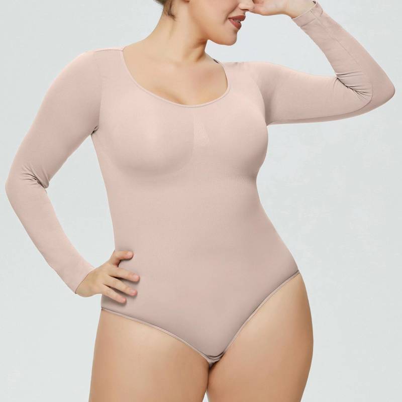 Europäischer und amerikanischer langärmeliger nahtloser Jumpsuit-Body-Shaper für Damen Extra Large von Joom DACH