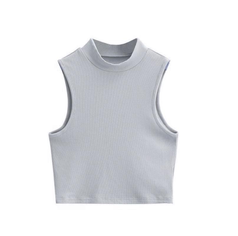 Europäisches amerikanisches Sommer-Retro-Crop-Top mit hohem Kragen und schmalem Schnitt - ärmelloses Damen-Unterhemd M hellgrau Europäisches amerikanisches Sommer-Retro-Crop-Top mit hohem Kragen und schmalem Schnitt - ärmelloses Damen-Unterhemd M hellgrau von Joom DACH