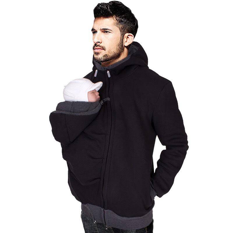 Europäisches und amerikanisches multifunktionales Känguru-Sweatshirt für Papa und Mama mit Wickeltasche – Herbst/Winter Herrenbekleidung Large schwarz von Joom DACH