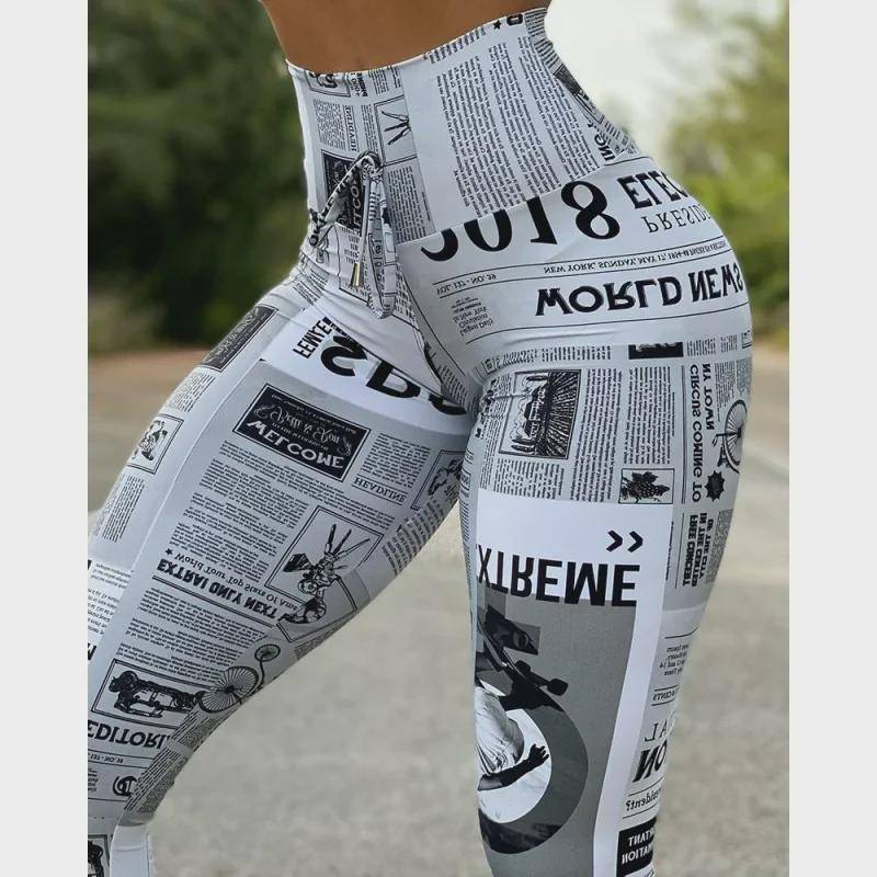 Europäisch-amerikanische Yoga-Leggings mit hohem Bund und Digitaldruck – schmale Passform und elastisch. Large weiß von Joom DACH