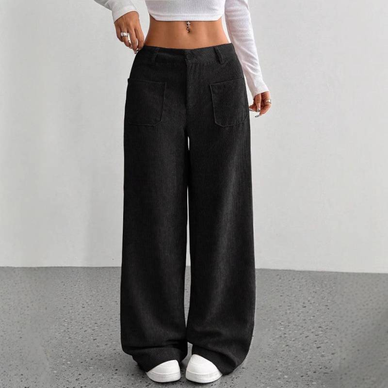 Europäisch Amerikanische Lockere Weitbeinige Damen Freizeithose mit Taschen Small schwarz Europäisch Amerikanische Lockere Weitbeinige Damen Freizeithose mit Taschen Small schwarz von Joom DACH