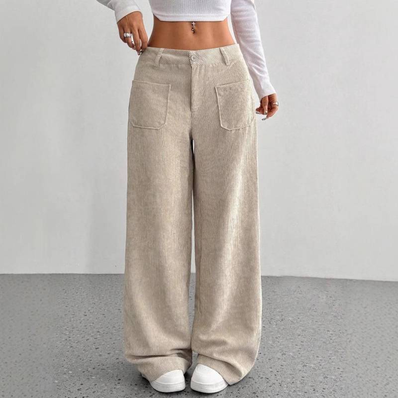 Europäisch Amerikanische Lockere Weitbeinige Damen Freizeithose mit Taschen Small apricot Europäisch Amerikanische Lockere Weitbeinige Damen Freizeithose mit Taschen Small apricot von Joom DACH