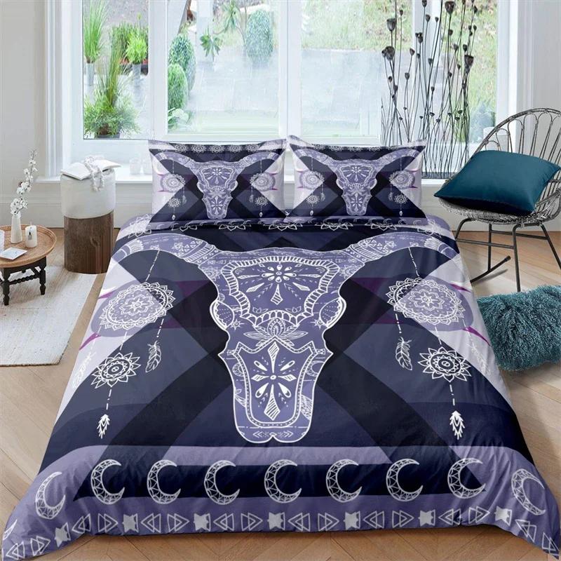 Exotischer Stierschädel Bettbezug Einzel- Doppelgröße Western Bettwäsche-Set Böhmen Blumen Steppdeckenbezug Mikrofaser Feder Bettbezug EU Single(135x200cm) von Joom DACH