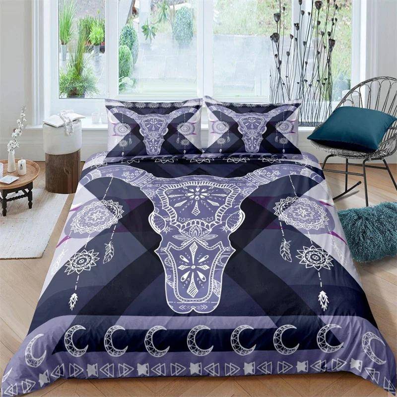 Exotischer Stierschädel Bettbezug Einzel- Doppelgröße Western Bettwäsche-Set Böhmen Blumen Steppdeckenbezug Mikrofaser Feder Bettbezug EU Single(135x200cm) von Joom DACH