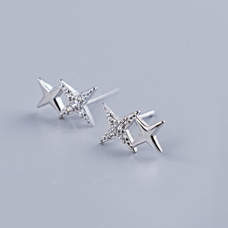 Exquisite Mikro-Intarsien-Ohrringe mit vierzackigem Stern für Damen, winziger süßer Bankett-Schmuck silber von Joom DACH