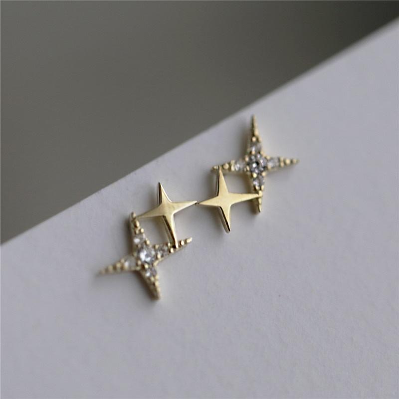 Exquisite Mikro-Intarsien-Ohrringe mit vierzackigem Stern für Damen, winziger süßer Bankett-Schmuck gold von Joom DACH