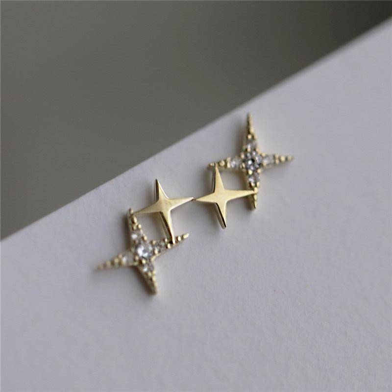 Exquisite Mikro-Intarsien-Ohrringe mit vierzackigem Stern für Damen, winziger süßer Bankett-Schmuck gold von Joom DACH