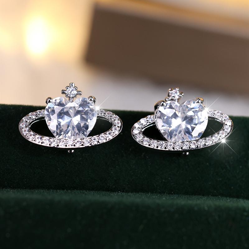 Exquisite Mode Corss Zirkonia Love Planet Ohrstecker für Frauen Mädchen Valentinstag Geschenk Hochzeit Schmuck silber/weiß von Joom DACH