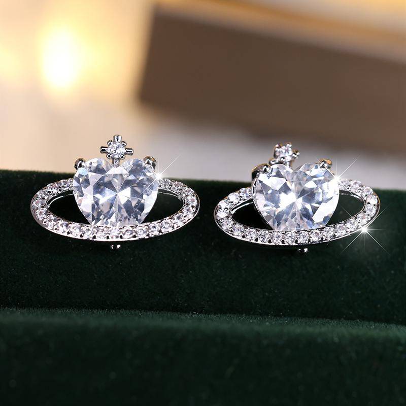 Exquisite Mode Corss Zirkonia Love Planet Ohrstecker für Frauen Mädchen Valentinstag Geschenk Hochzeit Schmuck silber/weiß von Joom DACH
