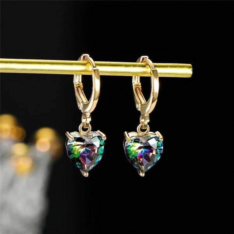 Exquisite Mode Herz Liebe Zirkonia Ohrringe Schöne Rose Gold Farbe Baumeln Ohrring für Frauen bunt/gold von Joom DACH