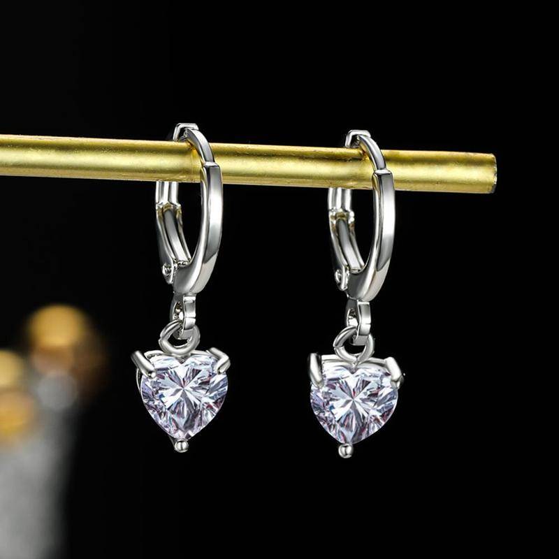 Exquisite Mode Herz Liebe Zirkonia Ohrringe Schöne Rose Gold Farbe Baumeln Ohrring für Frauen silber von Joom DACH