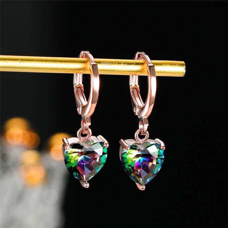 Exquisite Mode Herz Liebe Zirkonia Ohrringe Schöne Rose Gold Farbe Baumeln Ohrring für Frauen bunt/rose gold von Joom DACH