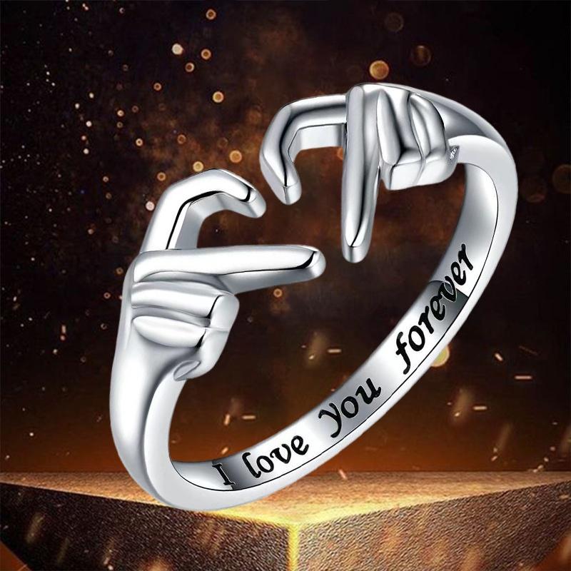 Exquisite Mode Kreative Doppel Hand Herz Ring Liebe Umarmung Hand Paar Ring Samen Romantische Schmuck weiß von Joom DACH