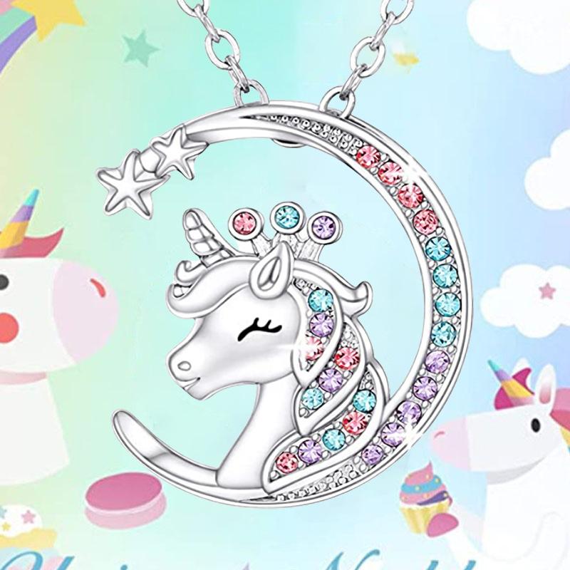 Exquisite Mode Legierung Kristall Geburt Stein Einhorn Halskette Für Mädchen Jugend Geburtstag Party Geschenk silber von Joom DACH