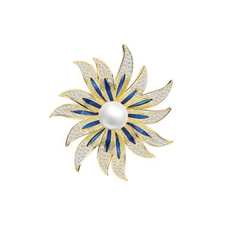 Exquisite Simulation Perle Sonnenblume Broschen Revers Pin Dame Strass Blume Broschen Corsage Mantel Hochzeit Schmuck Für Frauen gold von Joom DACH