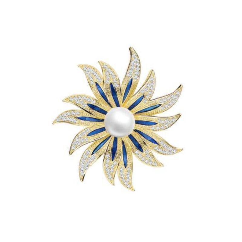 Exquisite Simulation Perle Sonnenblume Broschen Revers Pin Dame Strass Blume Broschen Corsage Mantel Hochzeit Schmuck Für Frauen gold von Joom DACH