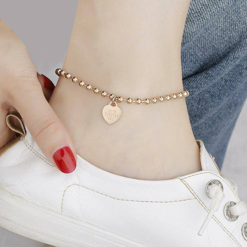 Exquisite Titanstahl Nicht Verblassende Liebes-Fußkette Weiblich Minderheit Schlicht Net Hongsen Roségold Weibliche Fußkette Vielseitig Sup 20CM von Joom DACH