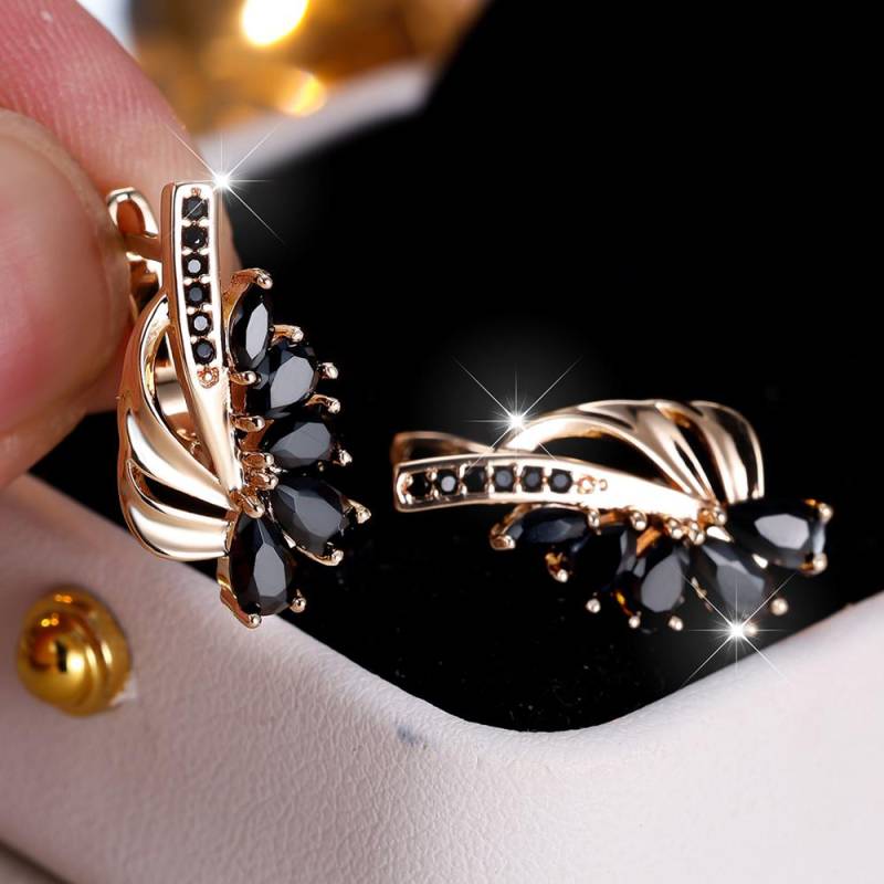 Exquisite blau-grüne Zirkonia Creolen für Frauen in Silber Farbe Blume baumelnde Ohrringe eleganter Partyschmuck gold/schwarz von Joom DACH