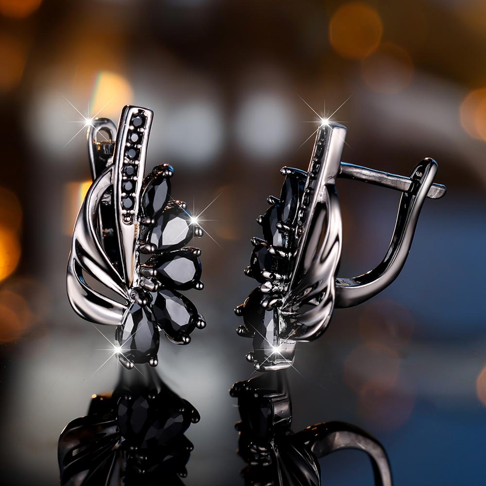 Exquisite blau-grüne Zirkonia Creolen für Frauen in Silber Farbe Blume baumelnde Ohrringe eleganter Partyschmuck schwarz von Joom DACH