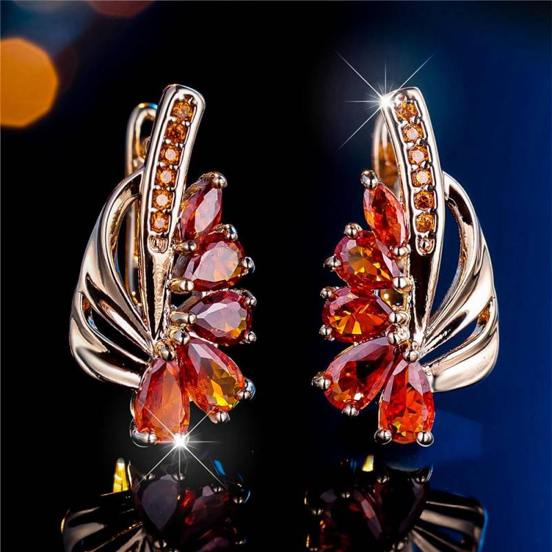 Exquisite blau-grüne Zirkonia Creolen für Frauen in Silber Farbe Blume baumelnde Ohrringe eleganter Partyschmuck rot/gold von Joom DACH