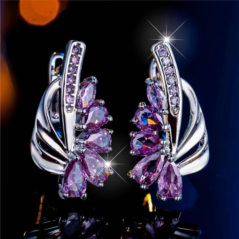 Exquisite blau-grüne Zirkonia Creolen für Frauen in Silber Farbe Blume baumelnde Ohrringe eleganter Partyschmuck violett/silber von Joom DACH