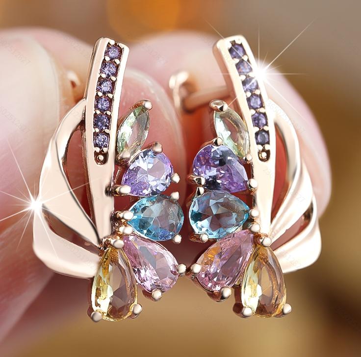 Exquisite blau-grüne Zirkonia Creolen für Frauen in Silber Farbe Blume baumelnde Ohrringe eleganter Partyschmuck gold/bunt von Joom DACH