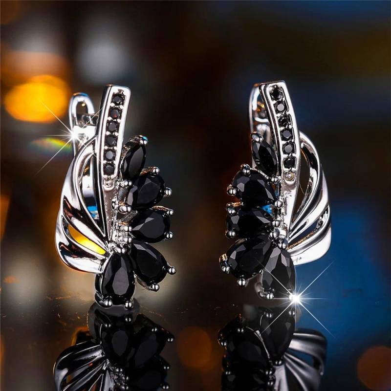 Exquisite blau-grüne Zirkonia Creolen für Frauen in Silber Farbe Blume baumelnde Ohrringe eleganter Partyschmuck schwarz/silber von Joom DACH