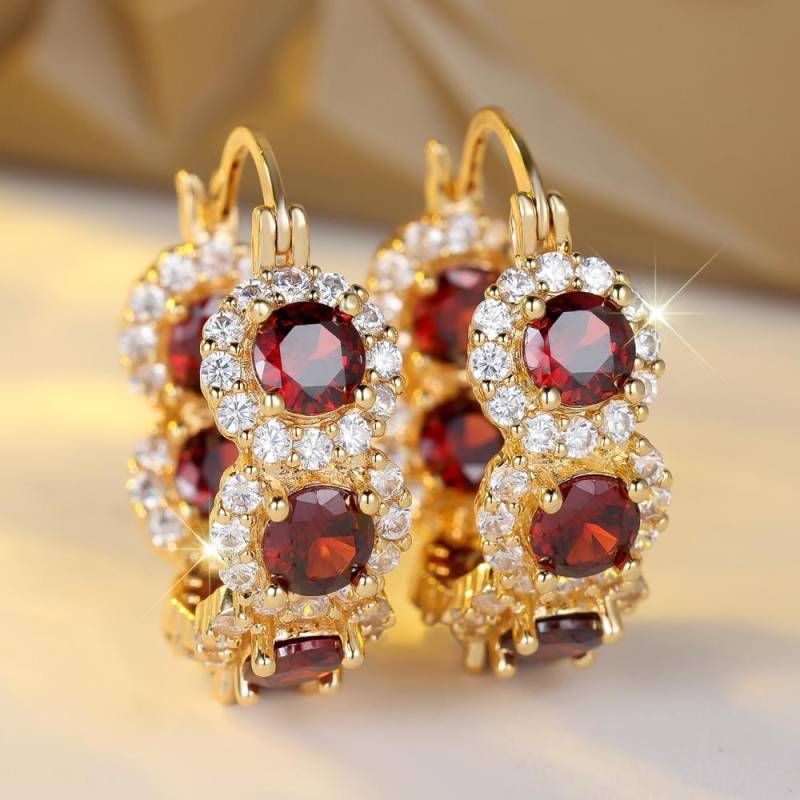 Exquisite blaue Zirkonia-Creolen für Damen Elegante lila Zirkon-Kreis-Ohrringe Hochzeitsparty-Schmuckgeschenk gold/rot von Joom DACH