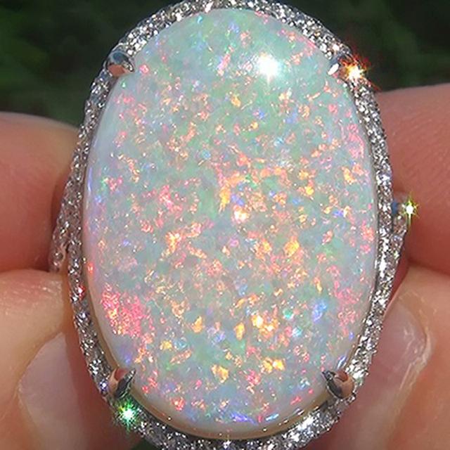 Exquisite ovale Feueropal-Damenringe, Modeschmuck, elegante silberne Farbe, eingelegter Mondstein, Verlobungs- und Eheringe 10 silber von Joom DACH
