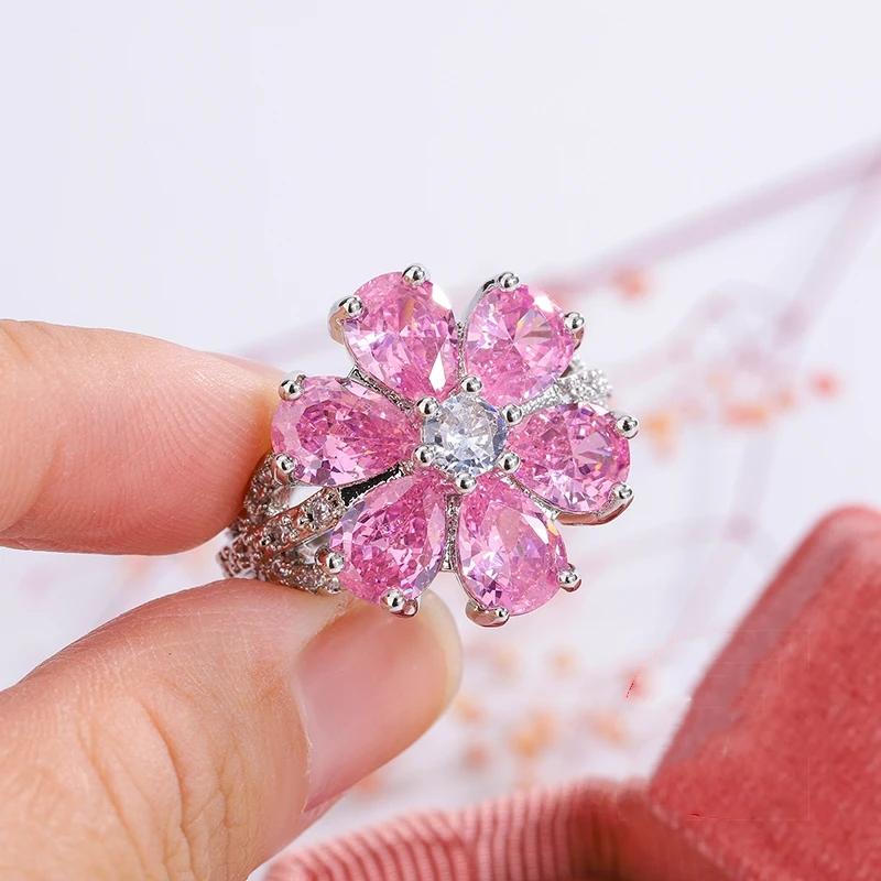 Exquisite silberne Farbe, Pfirsichblüten-Ringe für Damen, modisch, rosa Blumen, Damen-Verlobungsring, Party-Schmuck 8 rosa von Joom DACH