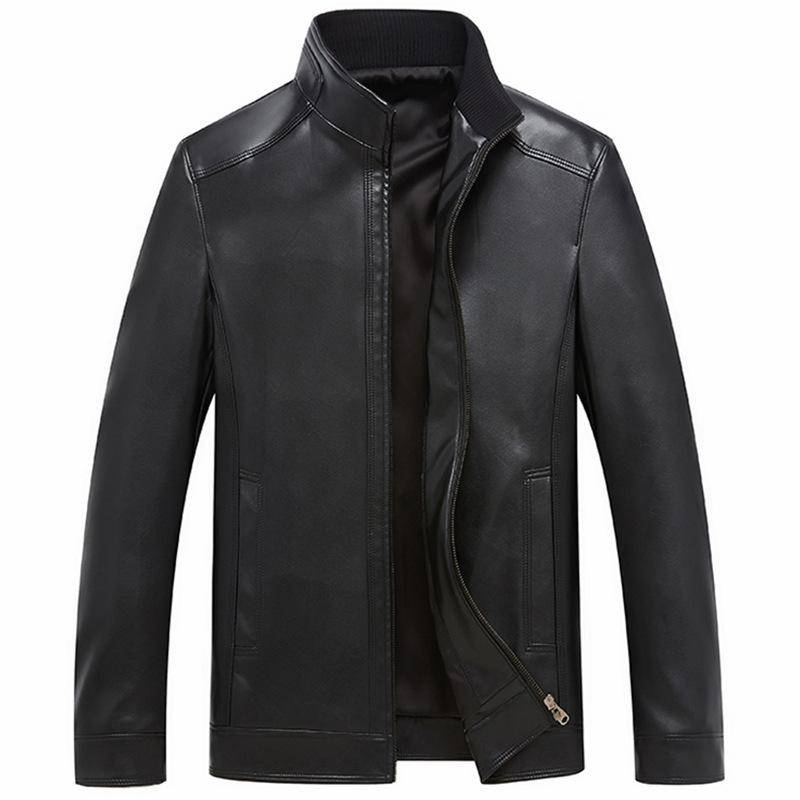 Extra große und dicke Lederjacke für Herren, klassisches Modell aus echtem Leder mit Stehkragen für Männer mittleren und älteren Alters 4XL von Joom DACH