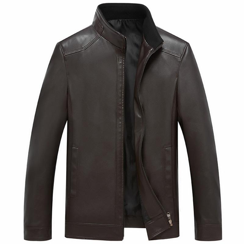 Extra große und dicke Lederjacke für Herren, klassisches Modell aus echtem Leder mit Stehkragen für Männer mittleren und älteren Alters L von Joom DACH