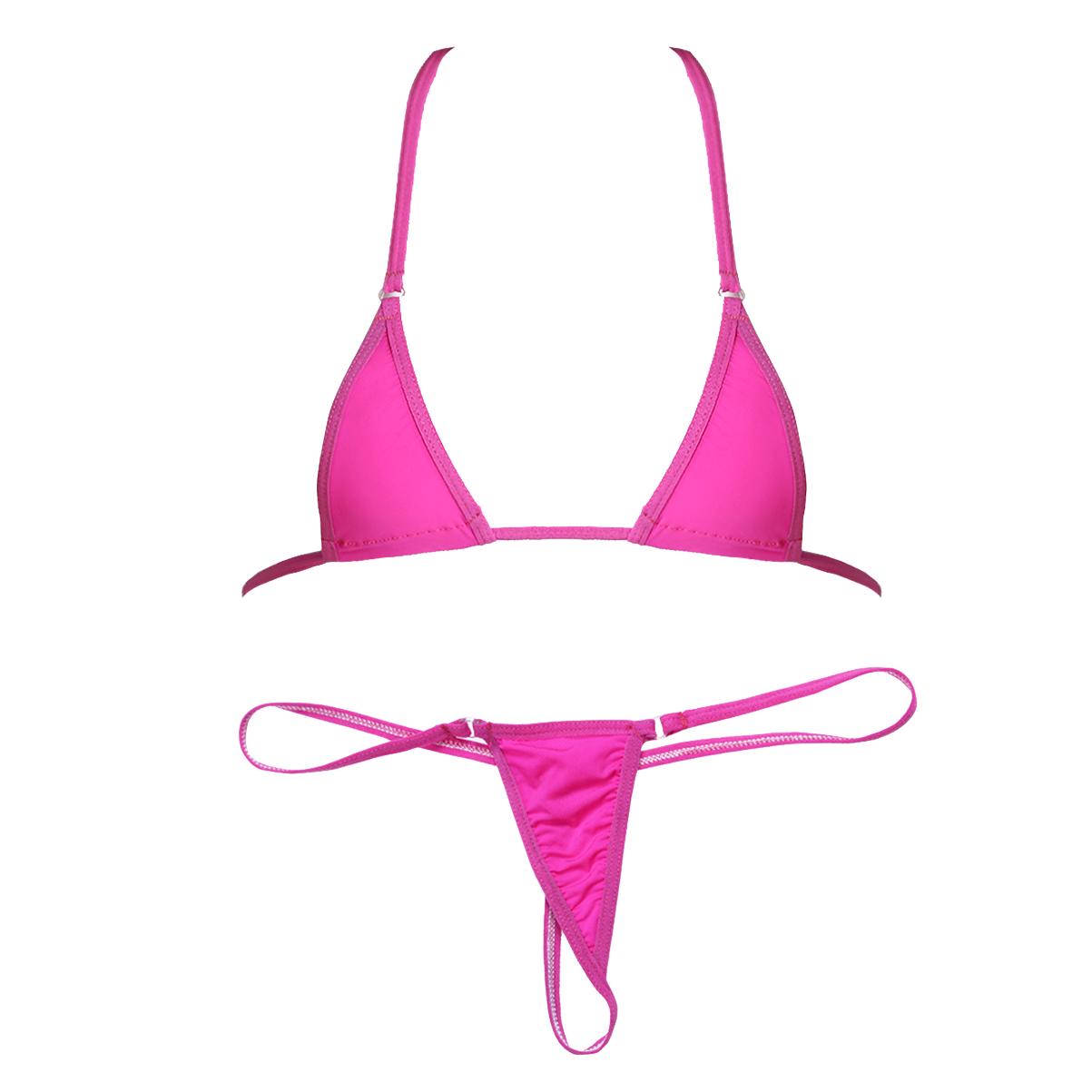 Extremer Damen-Bikini, 2-teilig, Neckholder-Oberteil, Micro-Tanga-Badebekleidung hellrosa von Joom DACH