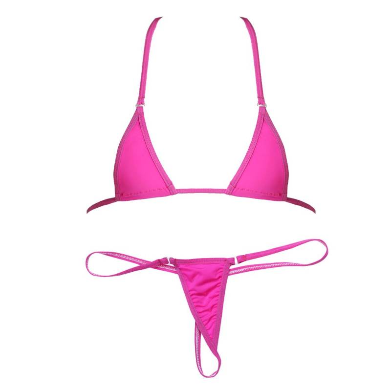 Extremer Damen-Bikini, 2-teilig, Neckholder-Oberteil, Micro-Tanga-Badebekleidung hellrosa von Joom DACH