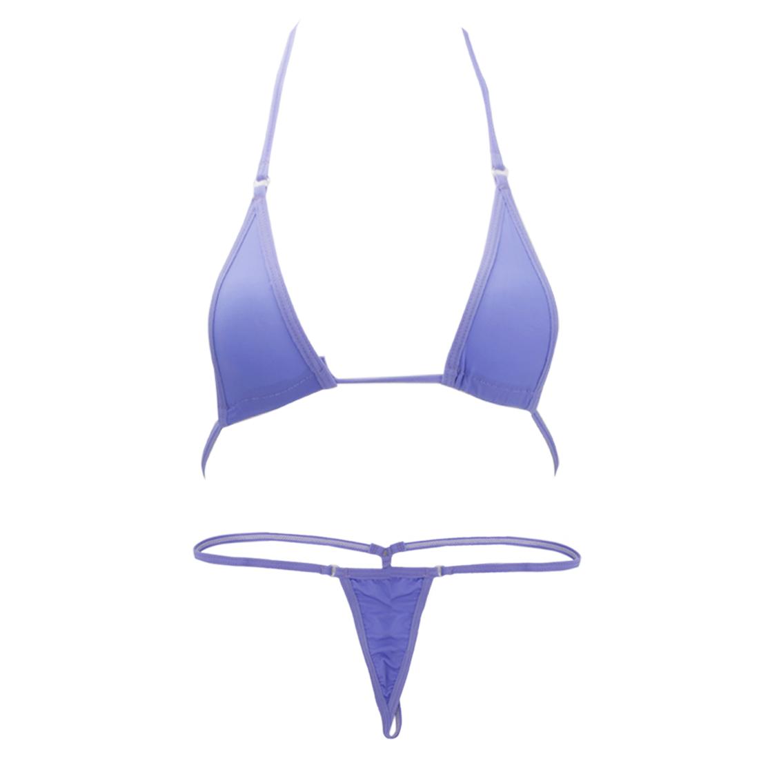 Extremer Damen-Bikini, 2-teilig, Neckholder-Oberteil, Micro-Tanga-Badebekleidung lavendel von Joom DACH