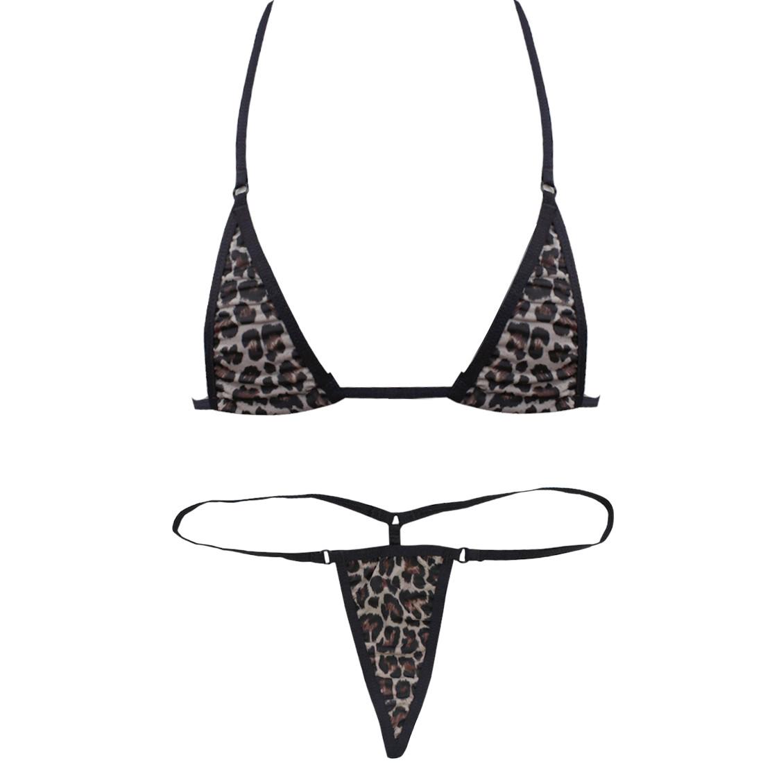 Extremer Damen-Bikini, 2-teilig, Neckholder-Oberteil, Micro-Tanga-Badebekleidung leopard print von Joom DACH