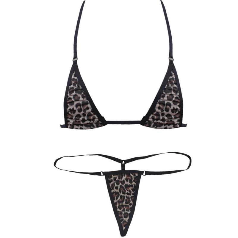 Extremer Damen-Bikini, 2-teilig, Neckholder-Oberteil, Micro-Tanga-Badebekleidung leopard print von Joom DACH