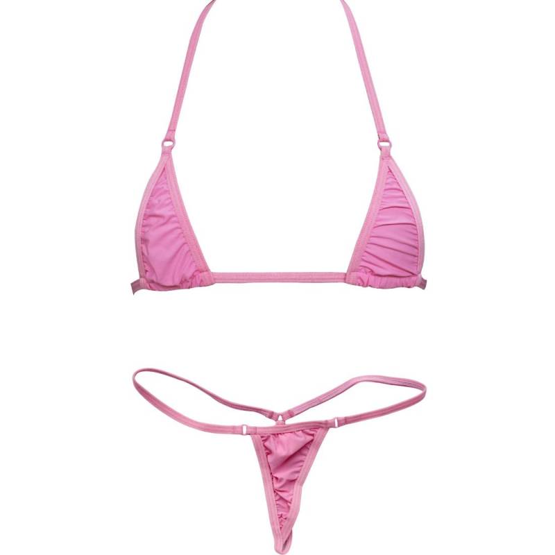 Extremer Damen-Bikini, 2-teilig, Neckholder-Oberteil, Micro-Tanga-Badebekleidung rosa von Joom DACH