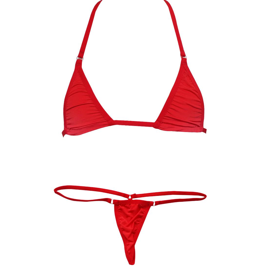 Extremer Damen-Bikini, 2-teilig, Neckholder-Oberteil, Micro-Tanga-Badebekleidung rot von Joom DACH